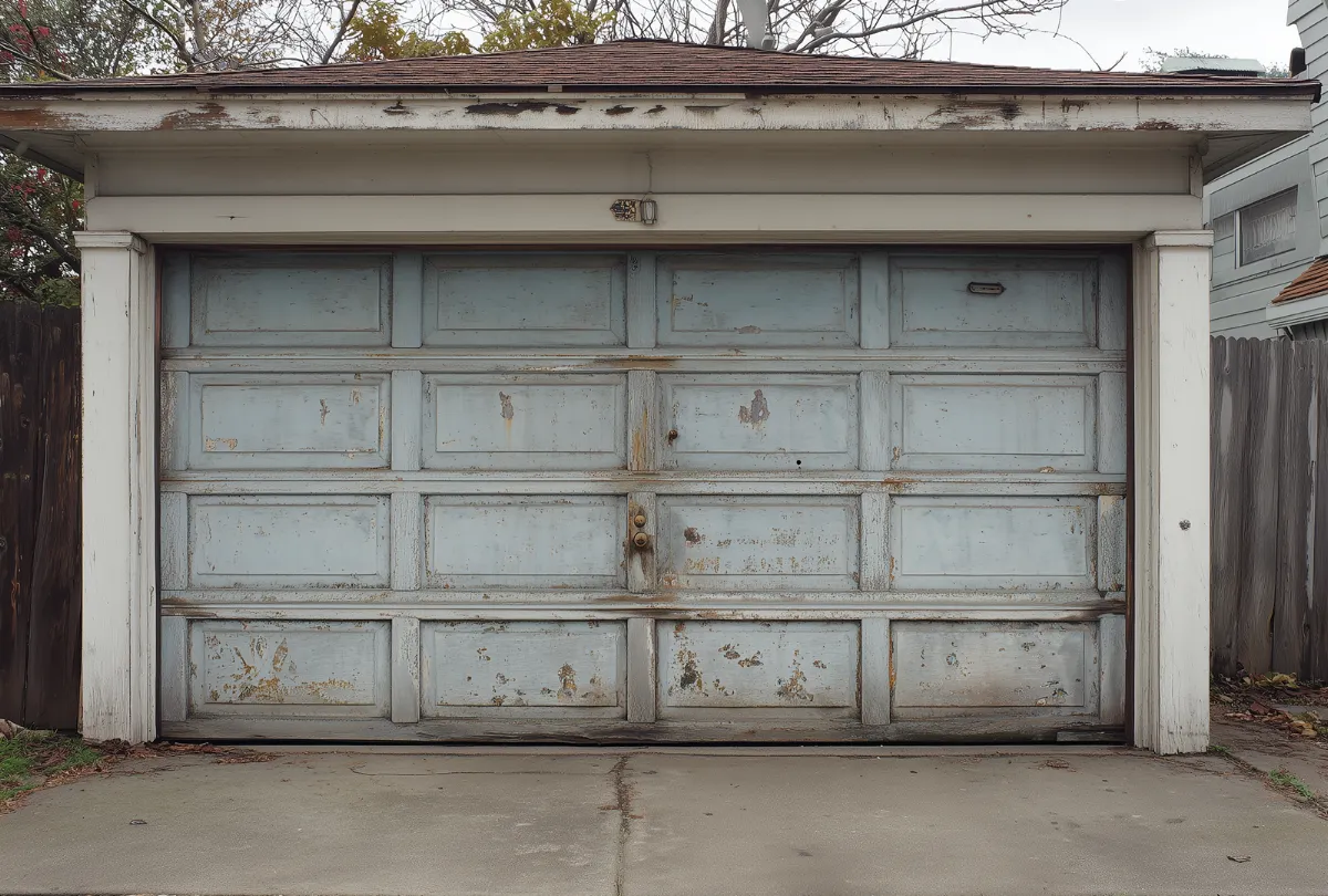 Garage door before repair